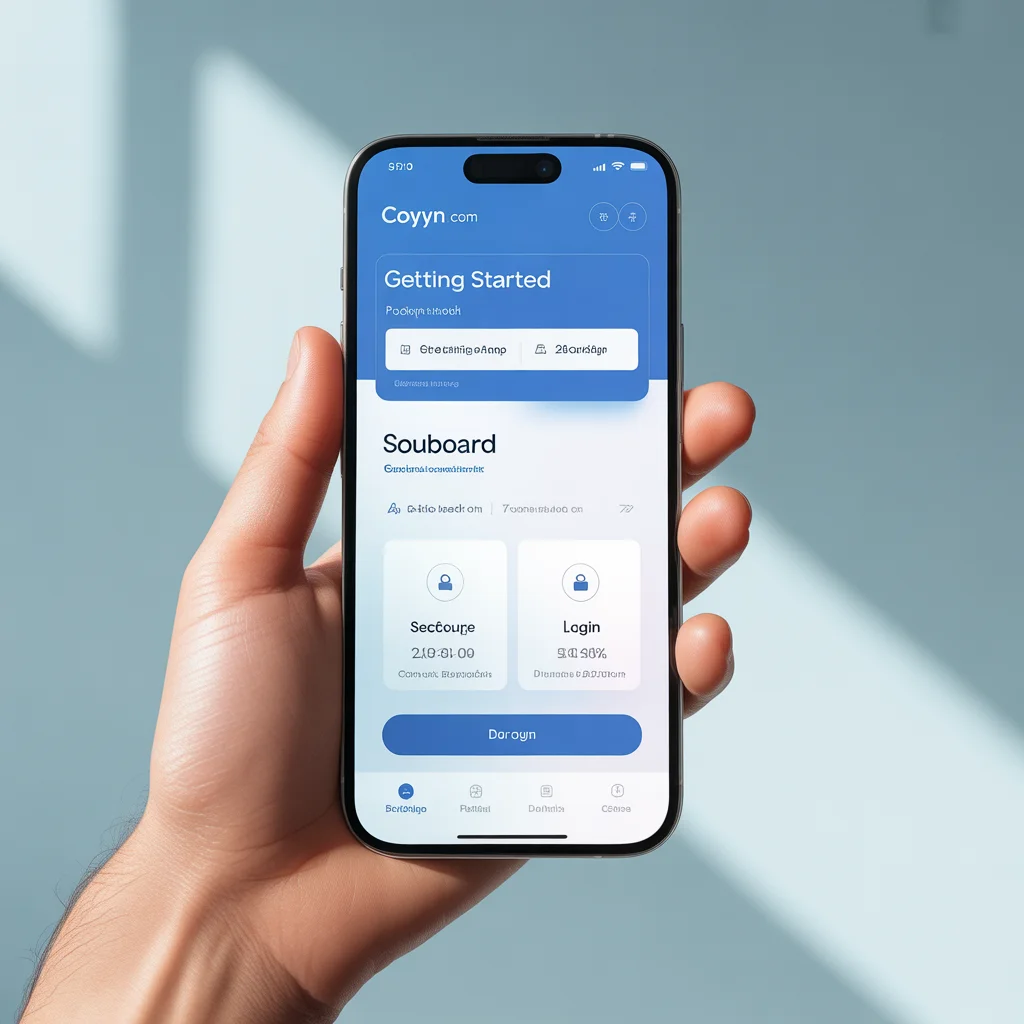 ideogram v3.0 coyyn com banking app getting started process user holding smartphone showing ba 0 1 1