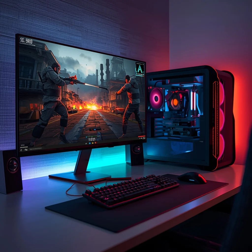 lucid origin Create a high quality realistic gaming setup with RGB lighting a gaming PC keybo 0