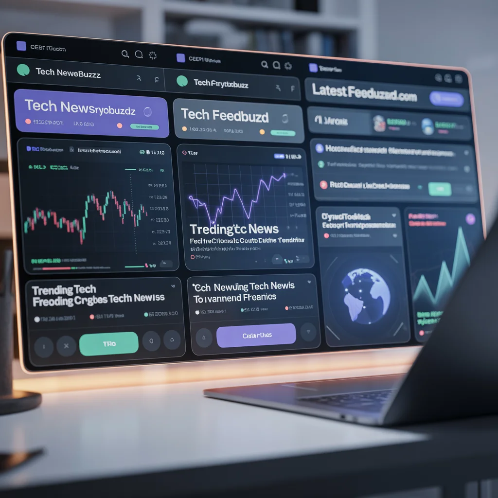 ideogram v3.0 A modern digital workspace showing multiple tech news platforms side by side inc 0