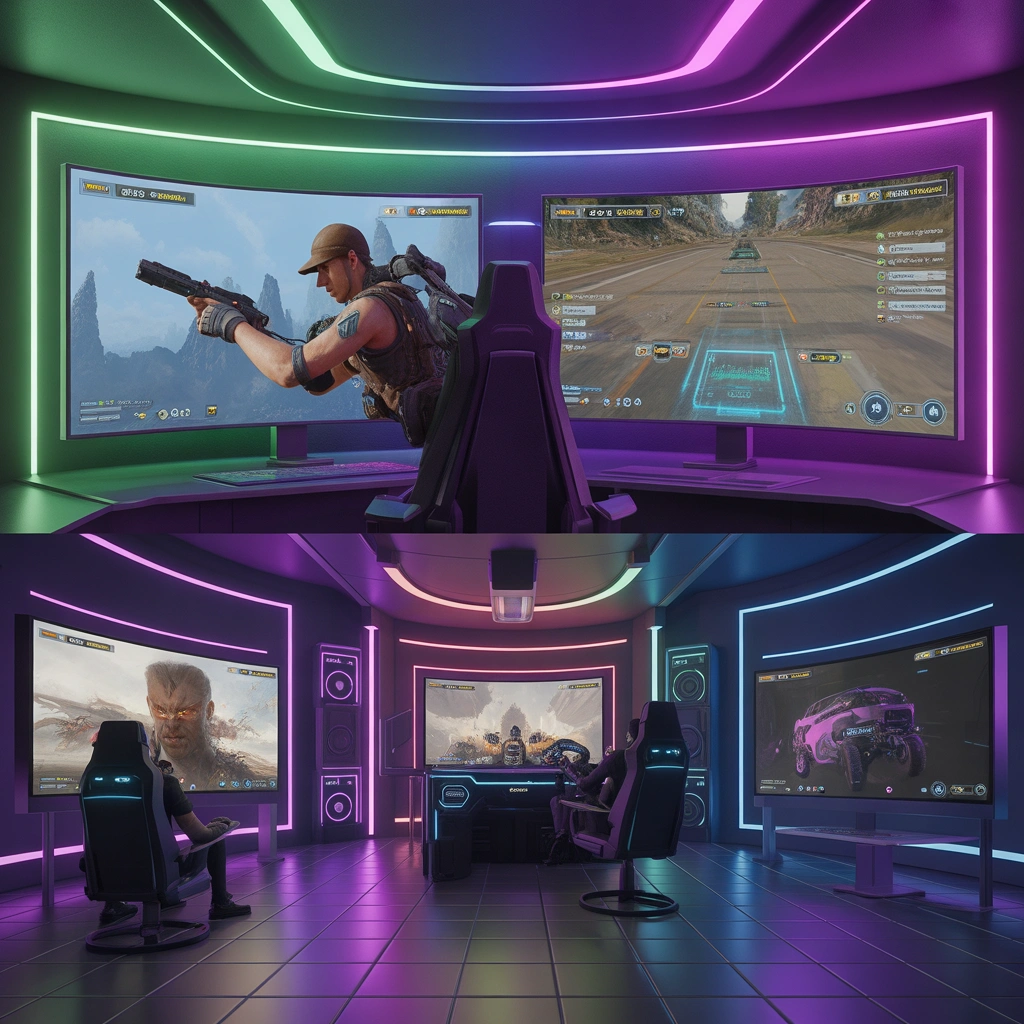 ideogram v3.0 Popular Types of Games in Durostech Gaming scene showing multiple gaming genres 0