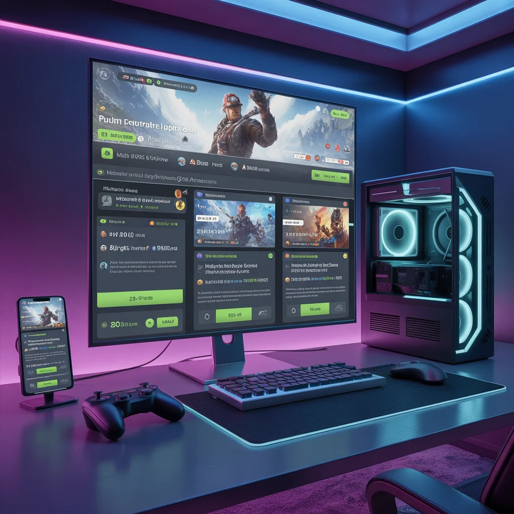 ideogram v3.0 Popular games that require frequent updates modern gaming setup with multiple sc 0