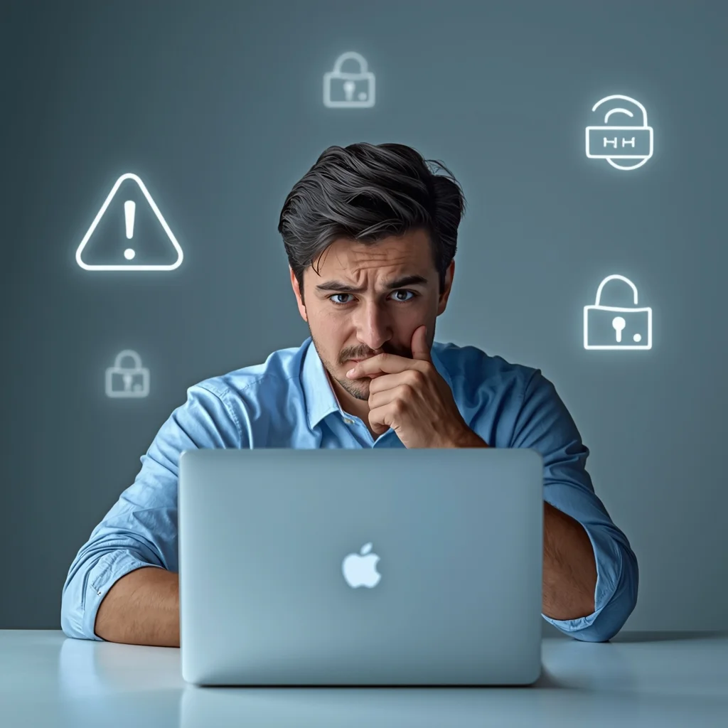 lucid origin sosoactive concerns concept person looking at laptop with thoughtful and slightl 0